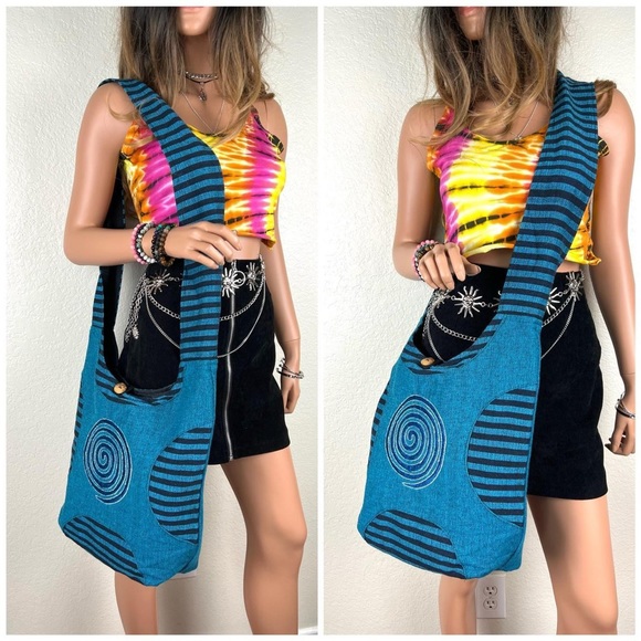 Handmade Cotton Sling Bag with Swirl Embroidery - Picture 8 of 9